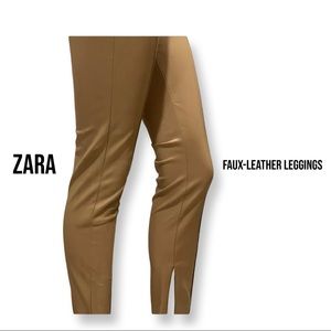 Zara Faux-Leather, Side-Slit, Ribbed Leggings